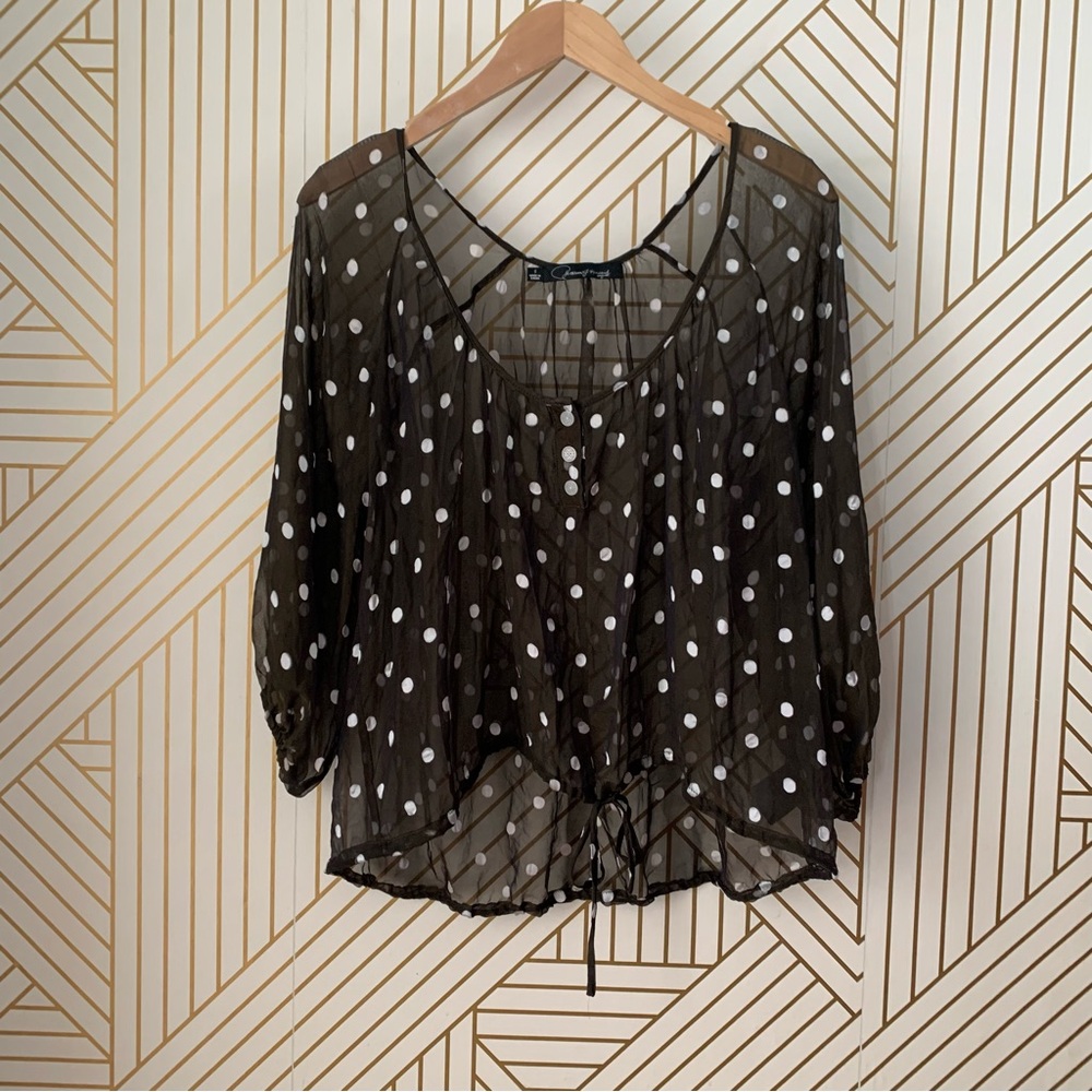 Patterson J. Kincaid Sofia silk polka dot sheer polka dot blouse drawstring S
